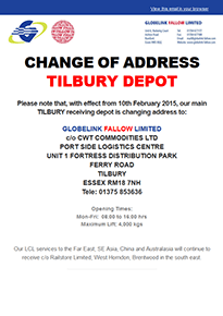 Tilbury Depot Change of Address